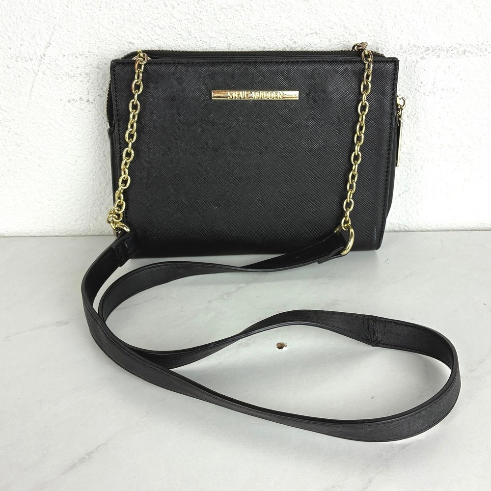 Steve Madden Black Crossbody Bag - Small - Saffiano Chain Strap Minimalist Chic